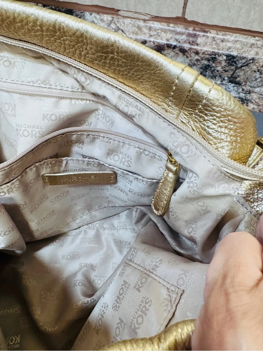 Michael Kors Metallic Champagne Leather Shoulder Bag